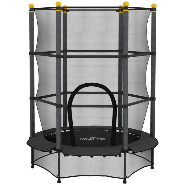 HOMCOM 4.6FT/55" Kids Trampoline with Enclosure Net, Outdoor Indoor Use, for Ages 3-10 Years, Black
