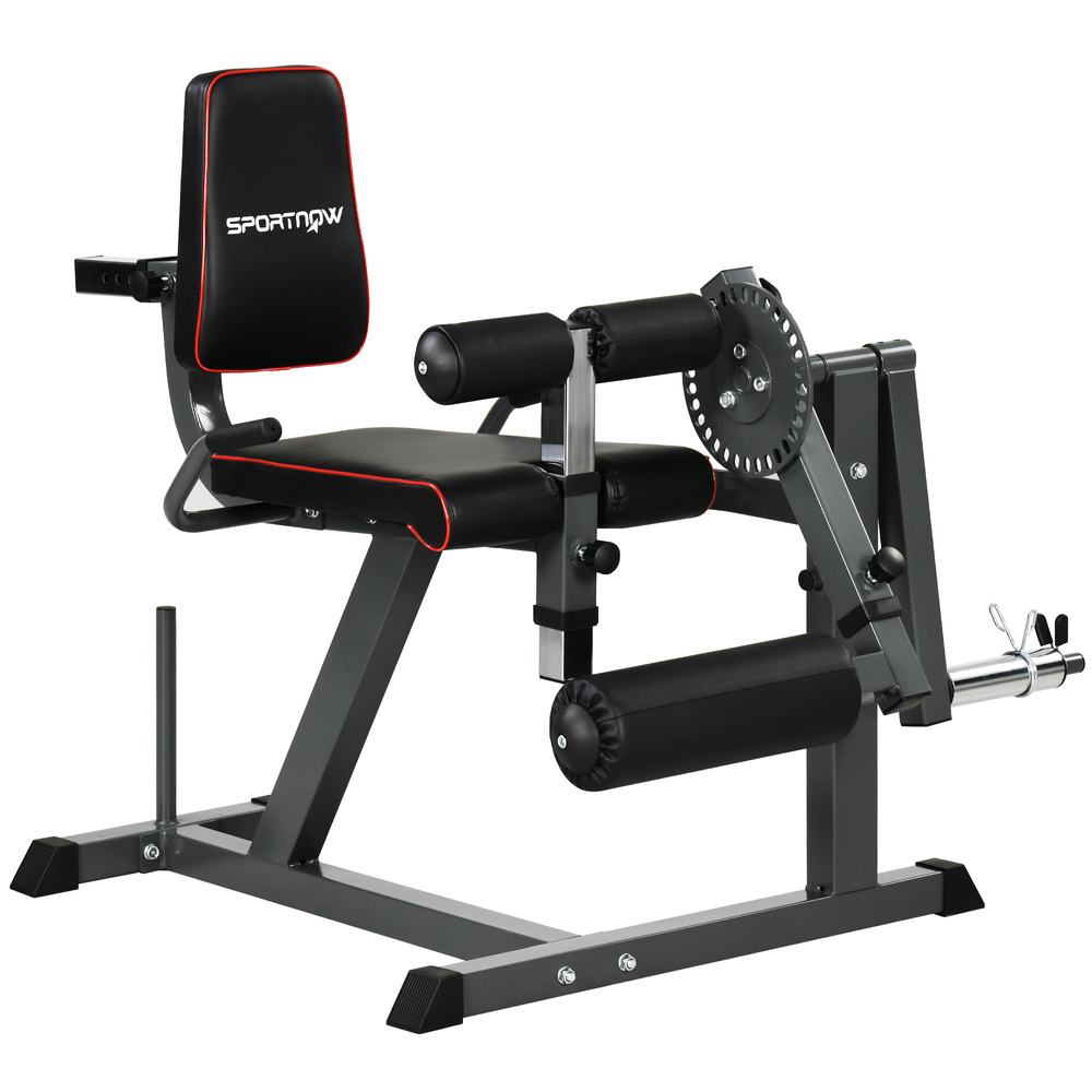 SPORTNOW Seated Leg Extension and Curl Machine, Adjustable Leg Raise Machine and Curl Machine with Plate Loaded for Hip, Thigh, Lower Body Workout