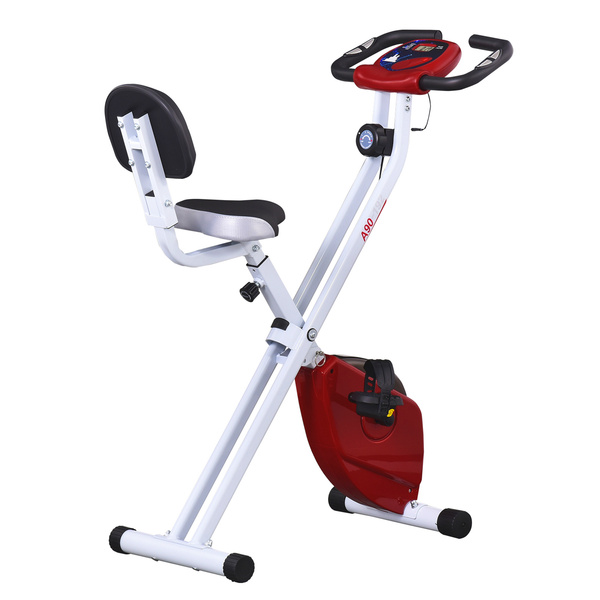 HOMCOM Folding Exercise Bike, Fitness Bicycle Indoor Trainer, Quiet 8-Level Magnetic Resistance, with LCD Monitor, Pulse Sensor and Wheels for Sport Maison and Cardio Training, Red