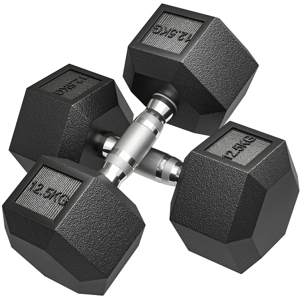 HOMCOM 2x12.5KG Rubber Hex Dumbbell Portable Hand Weights Dumbbell Home Gym