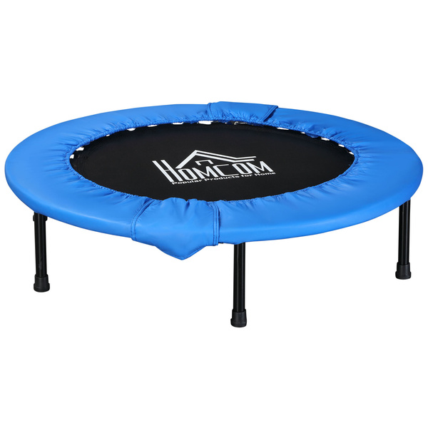 HOMCOM 40" Mini Fitness Trampoline Home Gym Yoga Exercise Rebounder Indoor Outdoor Jumper with Safety Pad, Support Up to 150 KG, Blue and Black