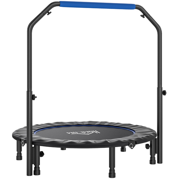 HOMCOM 45" Foldable Mini Fitness Trampoline, with Adjustable Foam Handle, Blue