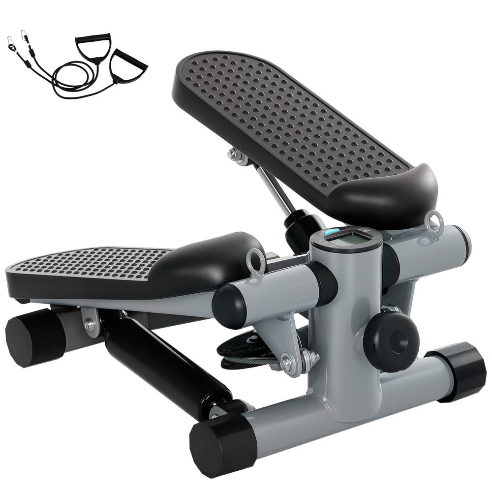 SPORTNOW Mini Stepper, Compact Step Machine Exerciser for Home Workouts, with Resistance Bands, LCD Monitor, Non-Slip Pedals