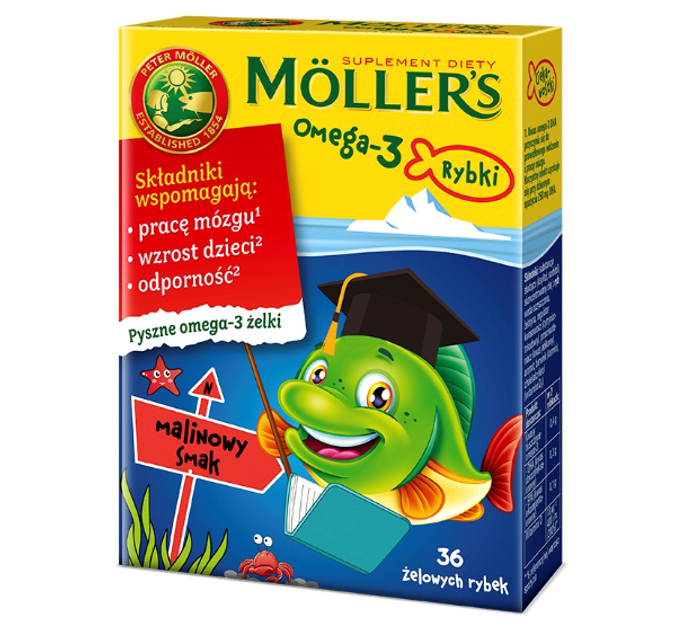Mollers Omega - 3 Fish Jelly Candies Raspberry Flavor for Children over 3 Years and Adults 36 Pieces