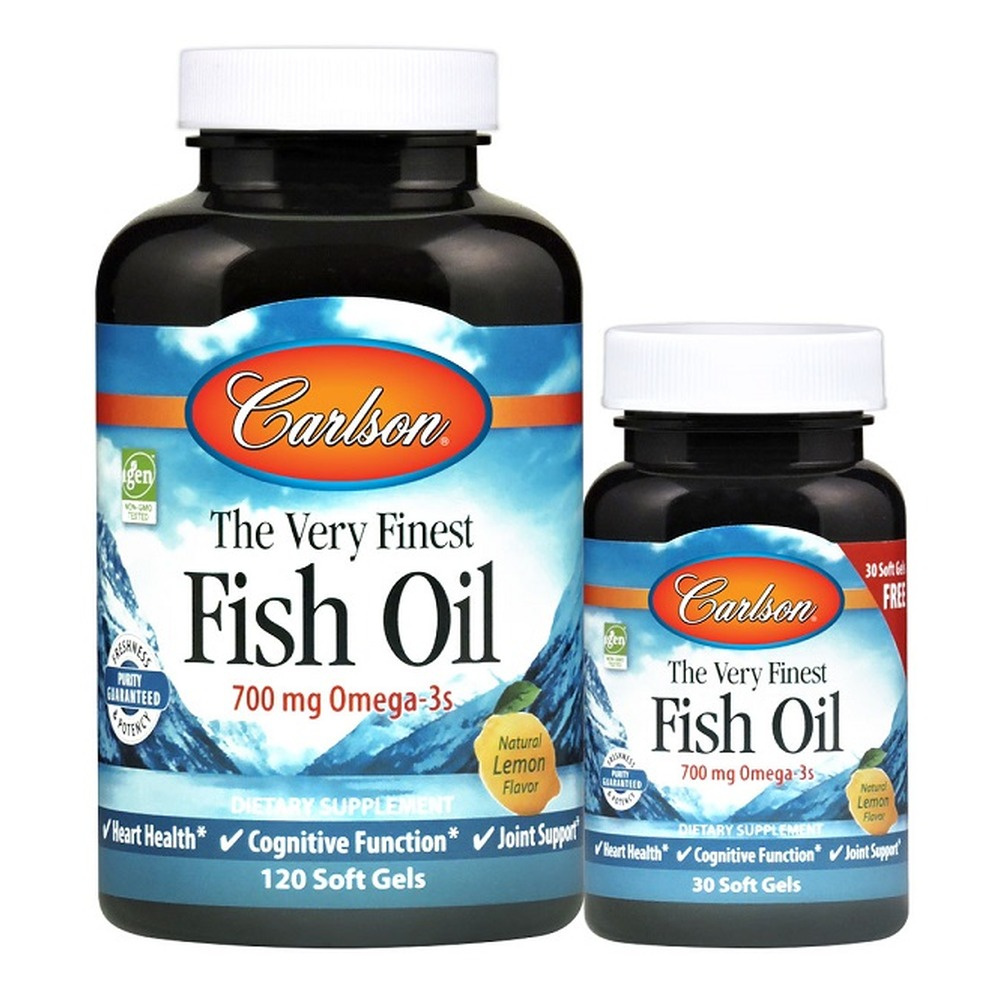 Carlson Labs The Very Finest Fish Oil 700mg Omega-3s Natural Lemon 120 + 30 Softgels