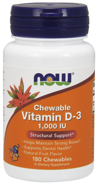 NOW Foods Vitamin D-3 1000 IU Chewable for Strong Bones and Immune Support 180 Chewables
