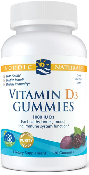 Nordic Naturals Vitamin D3 Gummies 1000 IU Wild Berry For Adults 120 Gummies