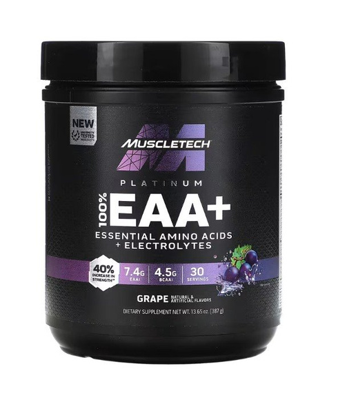 MuscleTech Platinum 100% EAA+ Powder Grape for Muscle Strength and Recovery 387g