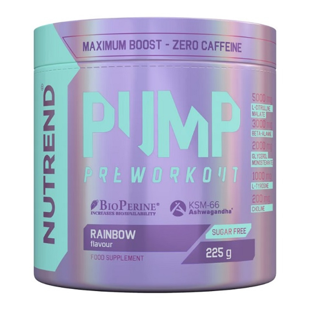 Nutrend Pump Pre-Workout Rainbow a Caffeine-Free Pre-Workout for Muscle Pump and Focus 225g