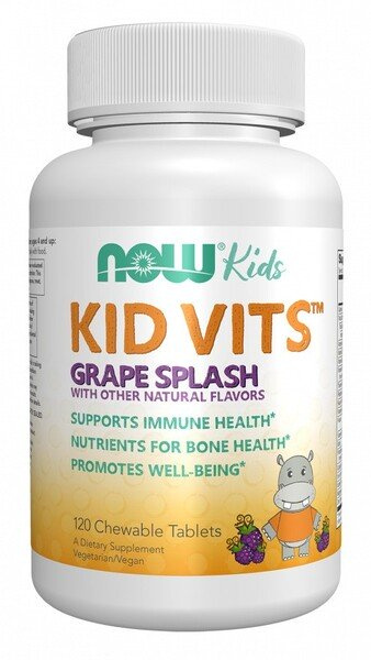 NOW Foods Kid Vits Grape Splash Chewable Vitamins for Kids For Immunity and Healthy Bones 120 Chewables