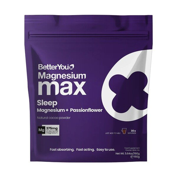 BetterYou Magnesium Max Sleep Powder with Natural Cocoa Flavour for Restful Sleep 160g