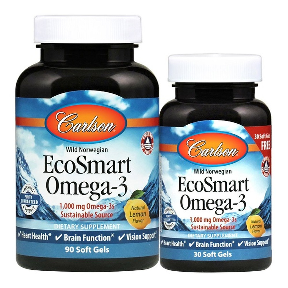 Carlson Labs Smart Omega-3 1000mg Natural Lemon For Heart Brain and Vision Health 120 Softgels