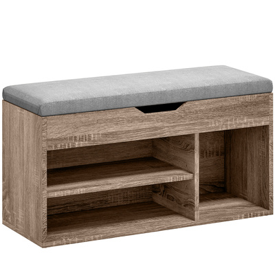 HOMCOM Shoes Cabinet Bench Hidden Storage Padded Seat Organiser Footwear Rack Hallway Grey Wood Grain