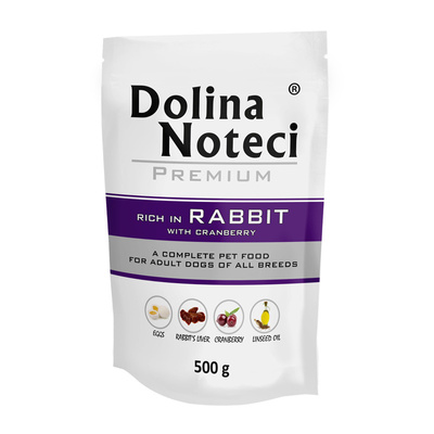 Dolina Noteci Premium Wet Food with Rabbit and Cranberry for Adult Dogs of All Breeds 500g