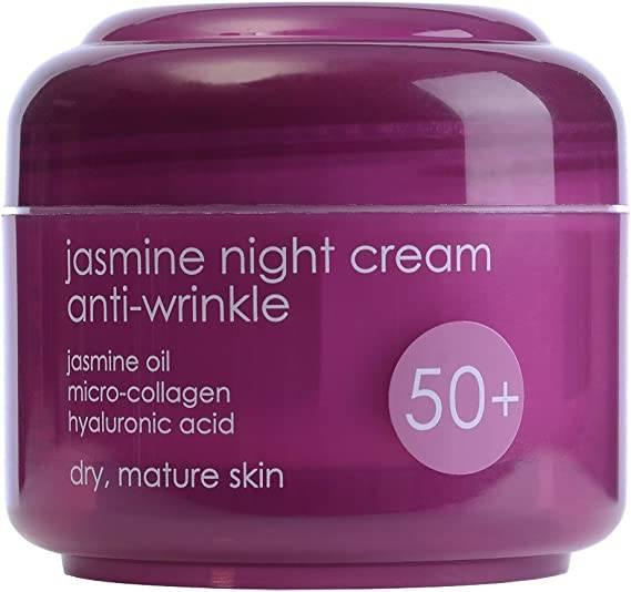 Ziaja Jasmine Anti-Wrinkle Cream 50+ with Hyaluronic Acid for Mature Skin at Night Vegan 50ml