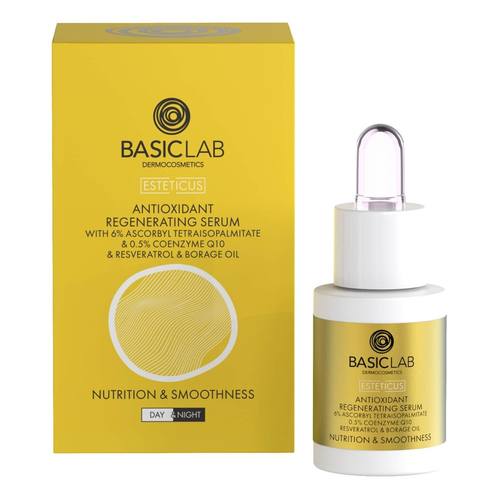 BasicLab Dermocosmetics Antioxidant Regenerating Serum Nourishing and Smoothing for Dry and Very Dry Skin Day and Night 15ml