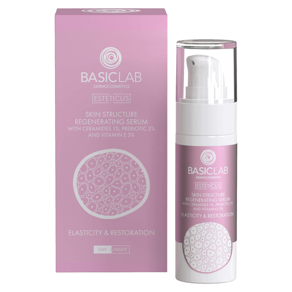 BasicLab Structure Regenerating Serum with 1% Ceramides, Elasticity and Regeneration for Dry and Very Dry Skin Day and Night 30ml