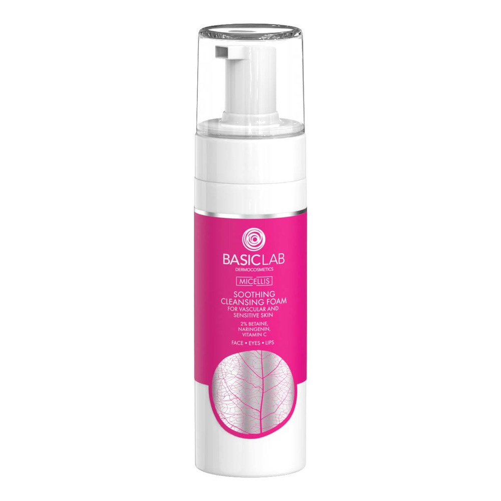 BasicLab Micellis Soothing Cleansing Foam 2% Betaine Naringenin Vitamin C for Capillary and Sensitive Skin 150ml