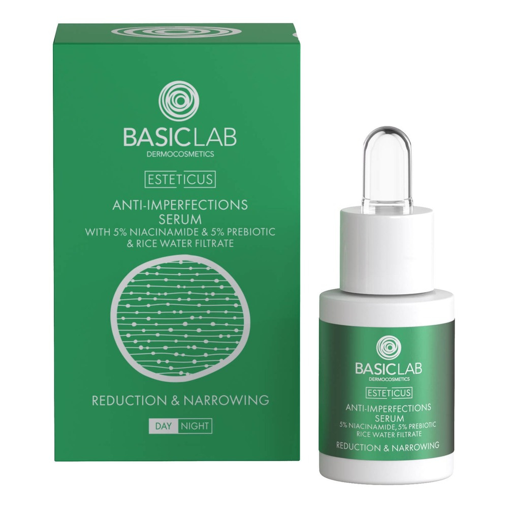 BasicLab Dermocosmetics Imperfection Reducing Serum with Niacinamide 5% Reduction and Narrowing for Problematic Skin Day and Night 15ml