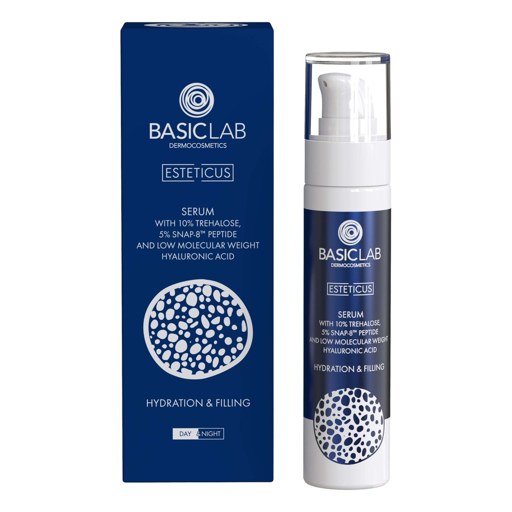 BasicLab Dermocosmetics Serum with Trehalose 10% and 5% Peptide Moisturizing and Filling for Dry and Very Dry Skin Day and Night 50ml