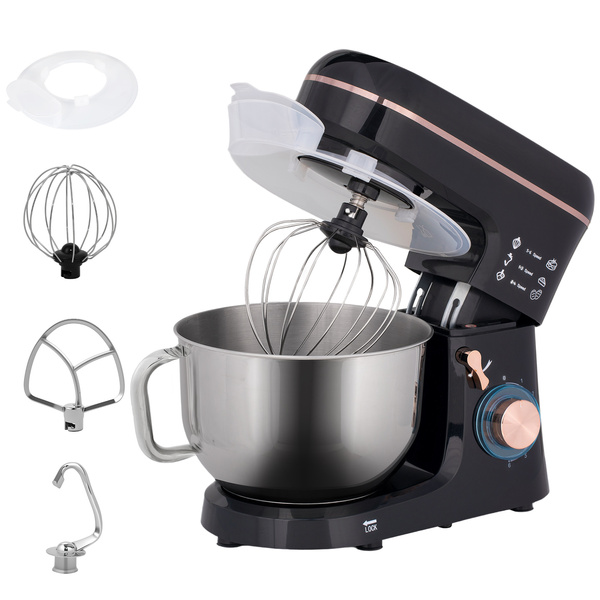 HOMCOM Stand Mixer, 5L Food Mixer for Baking, 6 Speeds and Pulse Setting, 1400W Cake Electric Kitchen Mixer with Dough Hook, Whisk, Stainless Steel Bowl, Splash Guard, Beater, Black