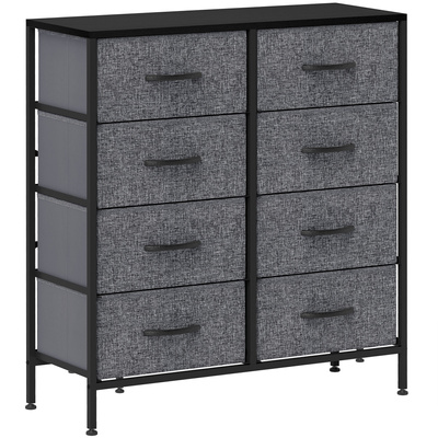 HOMCOM Fabric Chest of Drawers, Industrial Bedroom Dresser with 8 Fabric Drawers, Steel Frame and Wooden Top for Nursery, Living Room, Hallway, Black