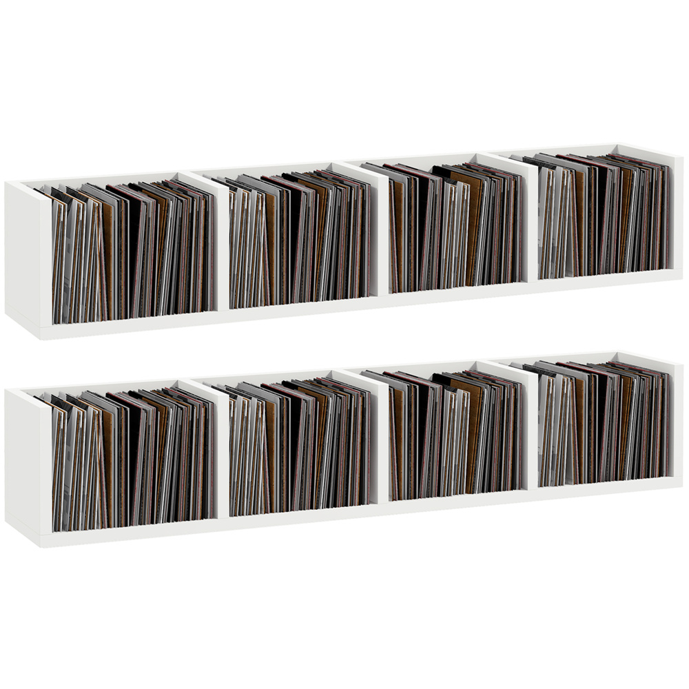 HOMCOM Wall Mount 84 CD / 56 DVD/Blu-ray/ Media Storage Rack 4 Cubes, Wooden Shelf Organiser Unit Bookcase Display, Set of 2, White