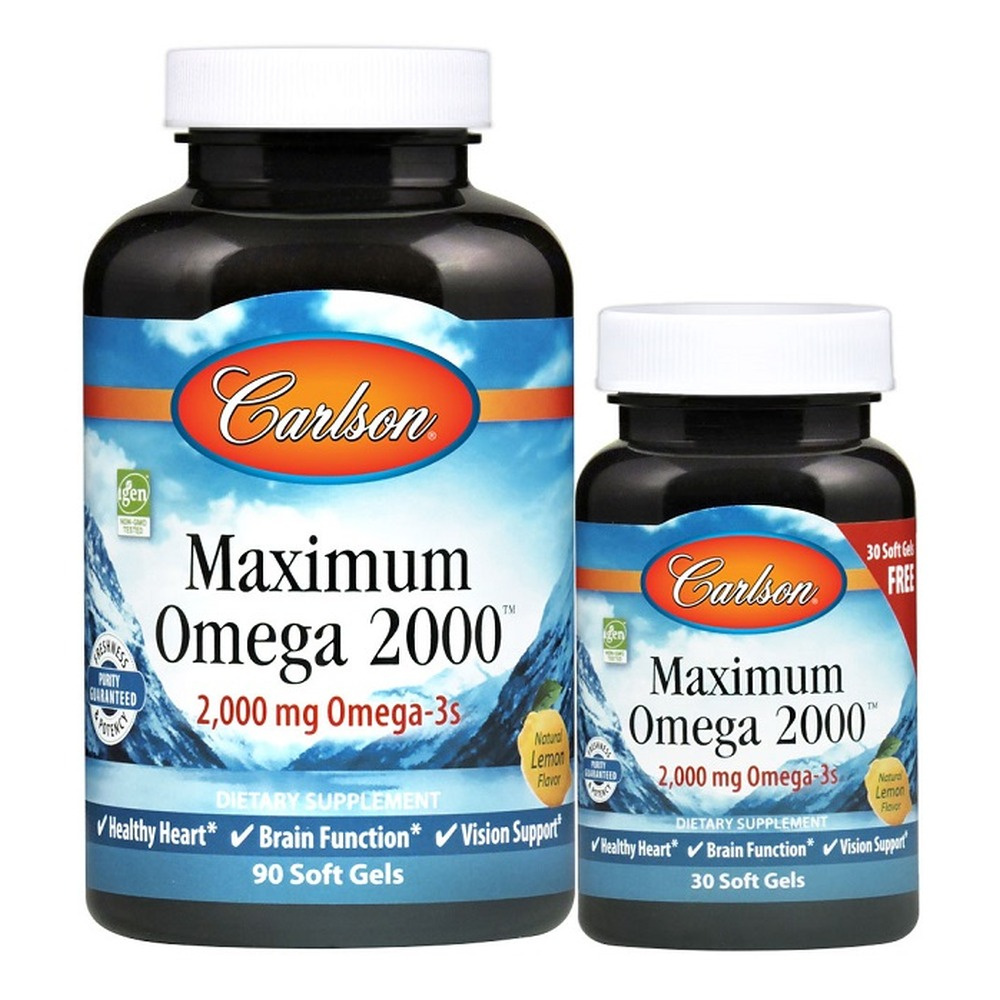 Carlson Labs Maximum Omega 2000 High Potency Omega 3 for Heart and Brain Health 120 Softgels