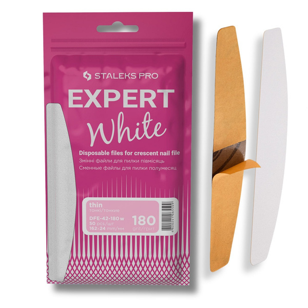 Staleks Pro Expert 42 White Disposable Crescent Nail File Refills 180 Grit DFE-42-180w 50pcs