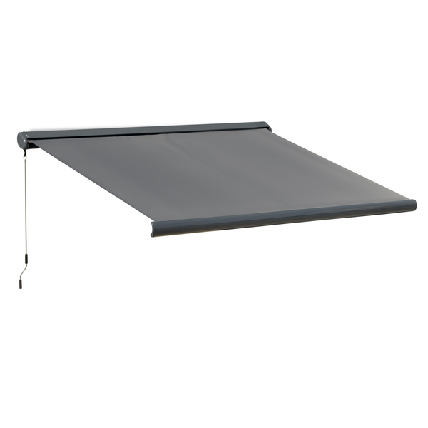 Outsunny 3 x 2.5m Electric Awning with Remote Controller, Aluminium Frame DIY Retractable Awning, UV50+ Sun Shade Canopy for Garden Patio Deck Door Window, Grey