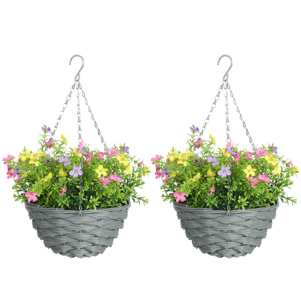 HOMCOM Set of 2 Artificial Hanging Cosmos Flowers - Multi-Colored