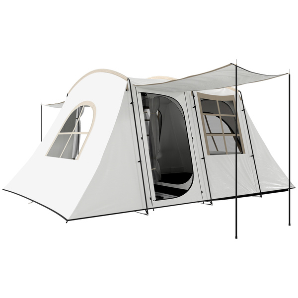 Outsunny 4 Man Tunnel Tent, Family Camping Tent with Porch, Bedroom and Living Area, Sewn in Groundsheet, 3000mm Waterproof, Portable with Bag for Hiking, Festival, Backpacking, Khaki