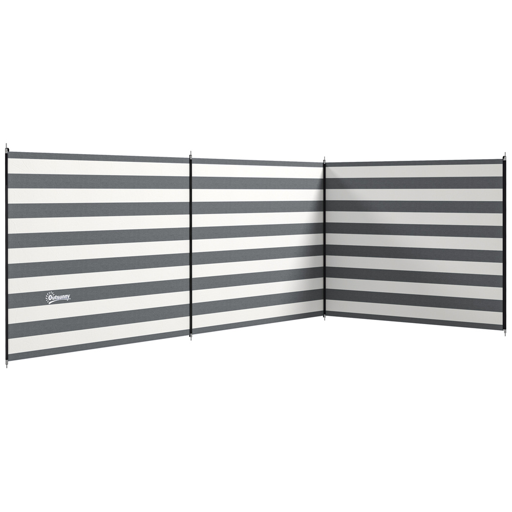 Outsunny 4 Pole Camping Windbreaks, Beach Wind Shield Shelter with Carry Bag and Steel Poles, Outdoor Caravan Privacy Shield, 540cm x 150cm, Grey and White