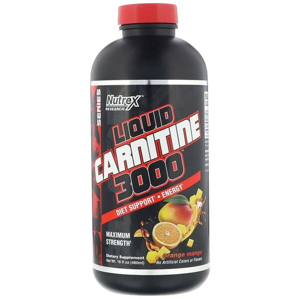 Nutrex Liquid Carnitine 3000 Liquid L-Carnitine in Orange Mango Flavour for Fat Metabolism Support 480ml