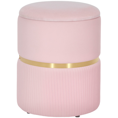 HOMCOM Velvet-Feel Storage Ottoman - Pink