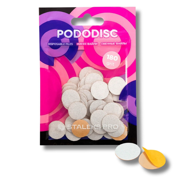 Staleks Pro Expert Pododisc Disposable Pedicure White Files Discs on Soft Foam Layer Size S 15mm Grit 180 50pcs