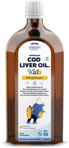 Osavi Norwegian Cod Liver Oil Kids 500mg Omega 3 Supports Heart and Brain Function and Good Vision for Children Over 3 Years of Age Lemon 500ml