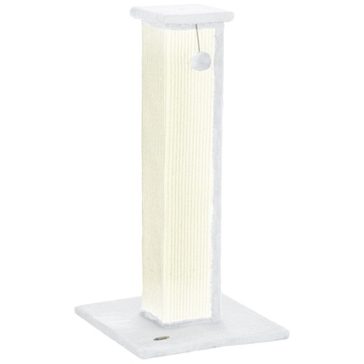 PawHut 81cm Cat Scratcher, Vertical Full Scratcher w/ Natural Sisal Rope, Hanging Ball, Soft Plush - White
