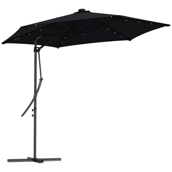 Outsunny 3(m) Solar LED Cantilever Parasol - Black