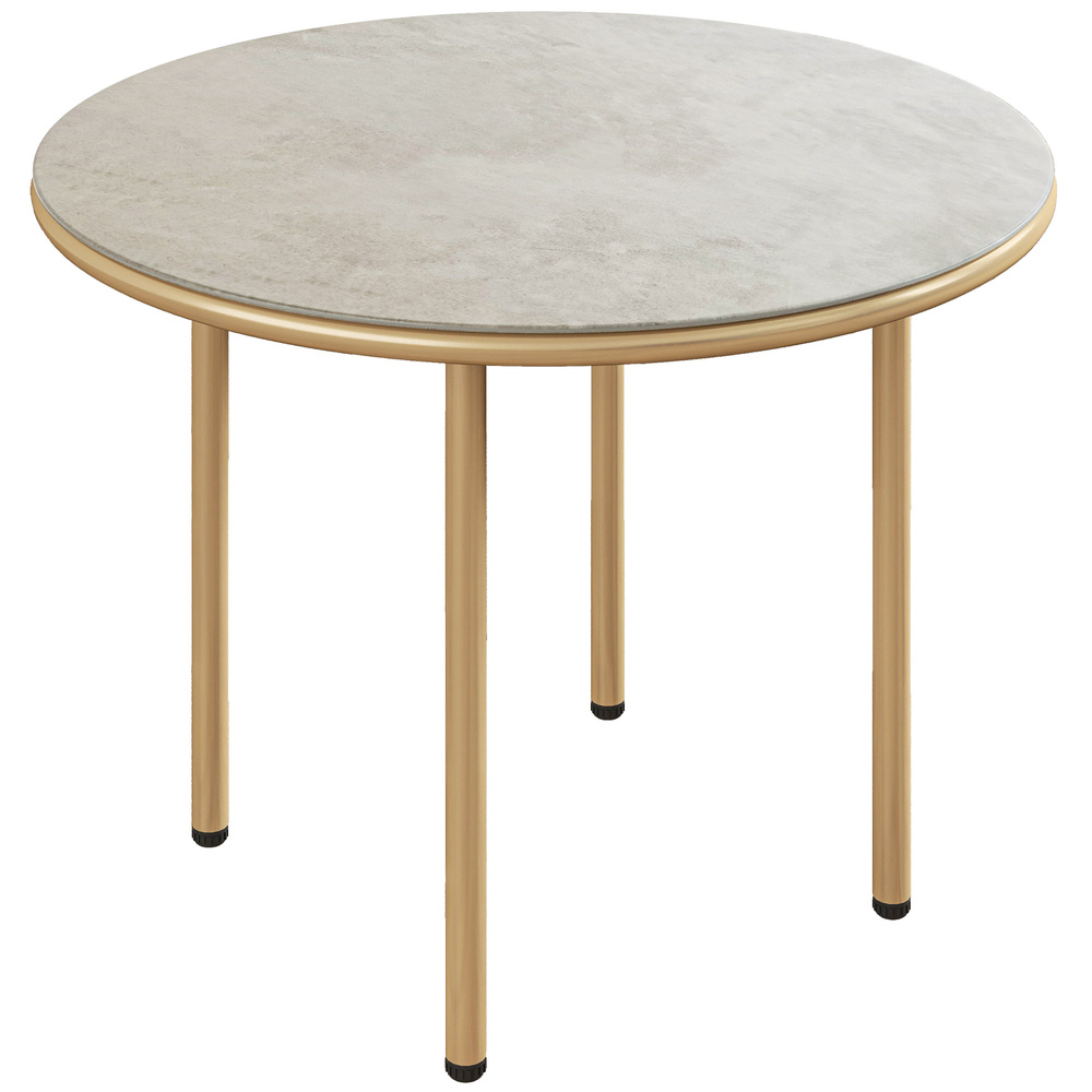 Outsunny Round Coffee Table, Modern End Side Table with Faux Marble Tempered Glass Top, Steel Frame for Living Room, Bedroom, Office, Beige