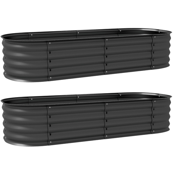Outsunny Galvanised Raised Garden Bed, Metal Planter Box with Safety Edging, for Flowers, Herbs, Succulents, Pack of 2, Dark Grey