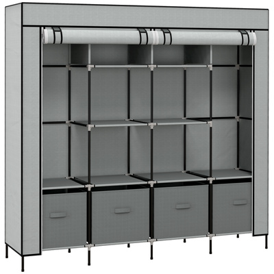 HOMCOM Fabric Wardrobe for Bedroom, Portable Cloth Wardrobe with 10 Compartments, 2 Hanging Rails and 4 Fabric Drawers, 166 x 42.5 x 169.5cm, Dark Grey