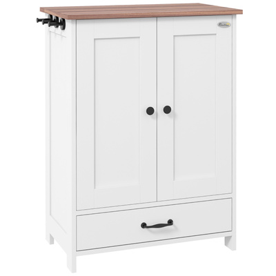 PawHut Pet Feeding Station with Raised Dog Bowls, Adjustable Panel, Hooks, White