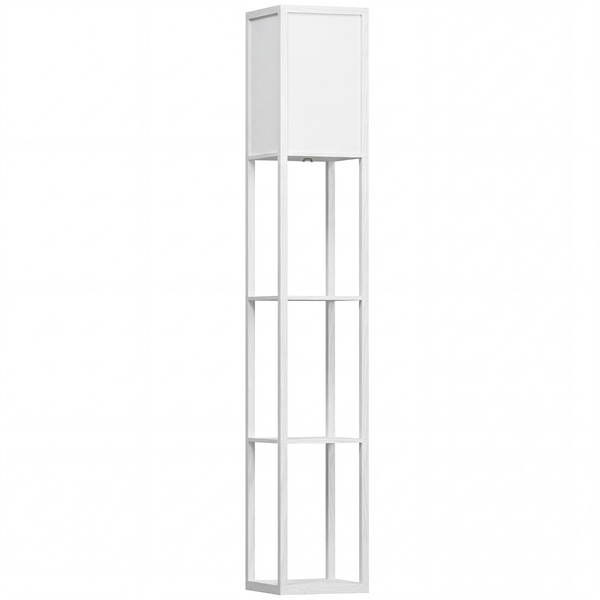 HOMCOM 3-Tier Floor Lamp, Floor Light with Storage Shelf, Reading Standing Lamp with Acrylic Shade for Living Room, Bedroom, Kitchen, Dining Room, Office, Dorm, 160cm, White