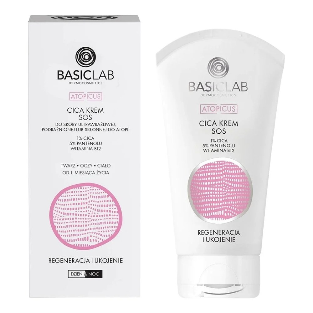 BasicLab Atopicus Regenerating Soothing CICA SOS Cream with 1% Panthenol and Vitamin B12 75ml