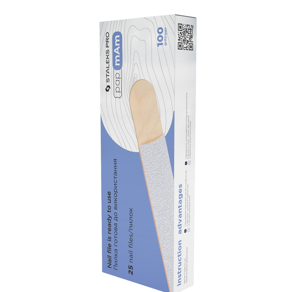 Staleks Pro PapmAm Expert 22 Disposable White Files On Wooden Base 100 Grit 25pcs