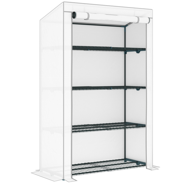 Outsunny Four-Tier Mini Greenhouse - Grey/White