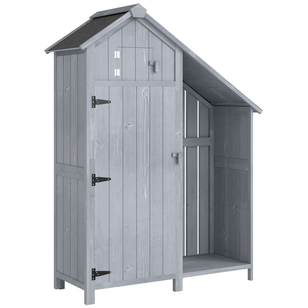 Outsunny Garden Outdoor Storage Shed 3 Shelves Tilt Roof w/ Firewood Rack Log Carrier, 129L x 51.5W x 180H cm