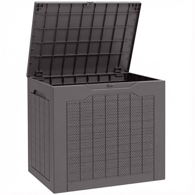 Outsunny 93L Plastic Garden Storage Box, Outdoor Storage Box with Handles, Waterproof Outdoor Storage Container, Brown