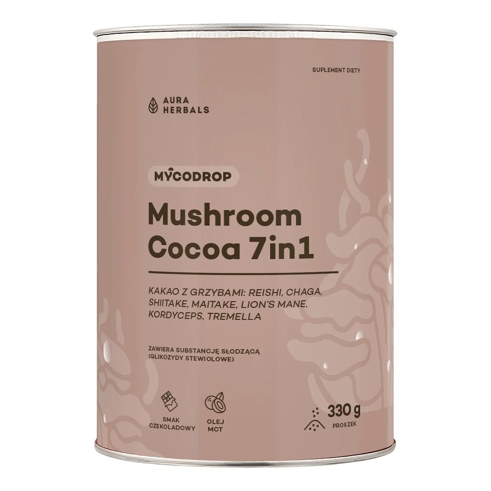 AURA HERBALS MycoDrop Mushroom Cocoa 7-in-1 with 7 Mushroom Extracts 330g